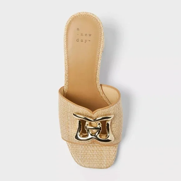 Arden Raffia Ornamented Block Heels with Memory Foam Insole - Picture 3 of 5